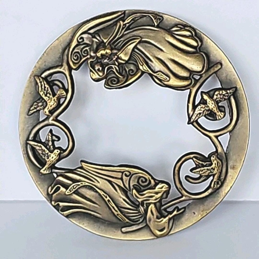 Vintage Yankee Candle Illuma-Lid Topper Round Bronze Angels Birds Holiday 1911